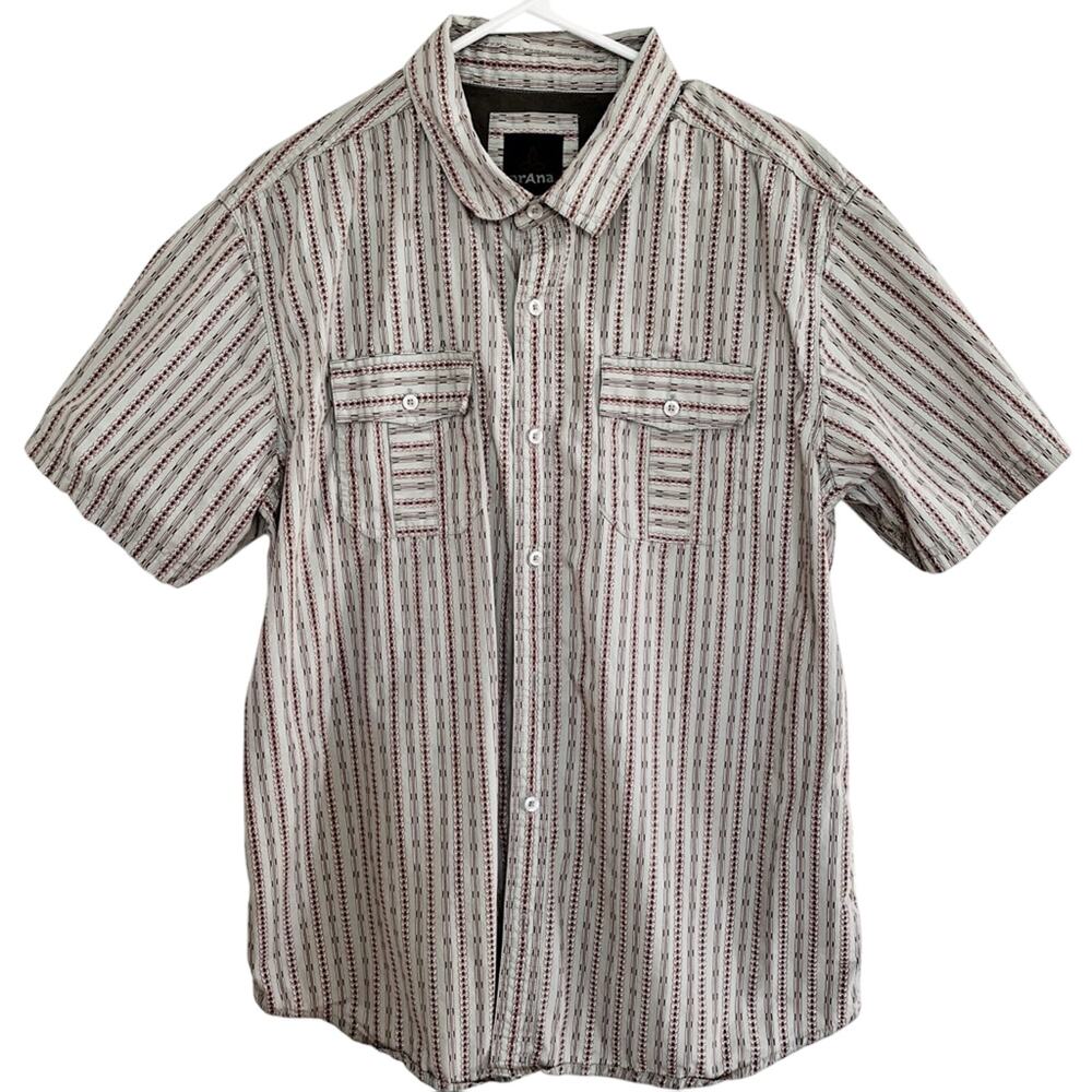 PrAna Light Green Torres Stripe Print Button Front Shirt XL